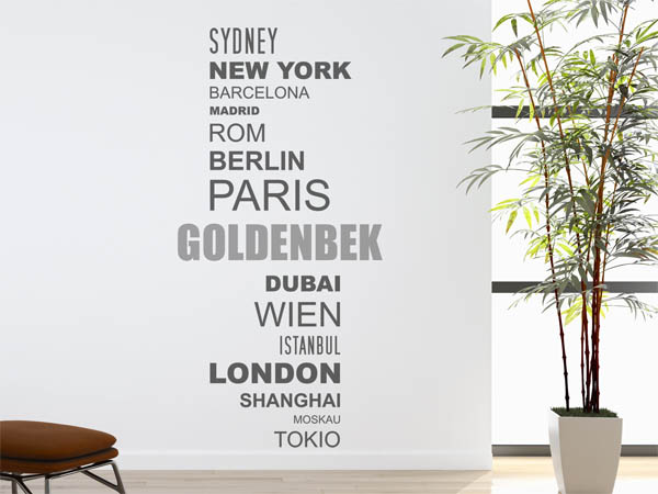 Wandtattoo Goldenbek mit Weltstädten