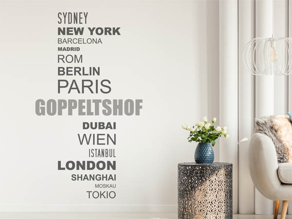 Wandtattoo Goppeltshof mit Weltstädten