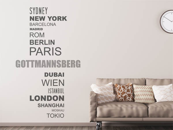 Wandtattoo Gottmannsberg mit Weltstädten