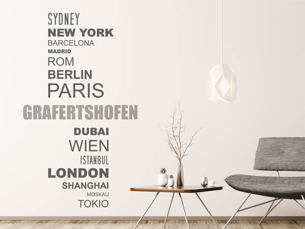 Wandtattoo Grafertshofen mit Weltstädten