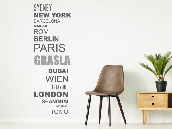 Wandtattoo Grasla mit Weltstädten