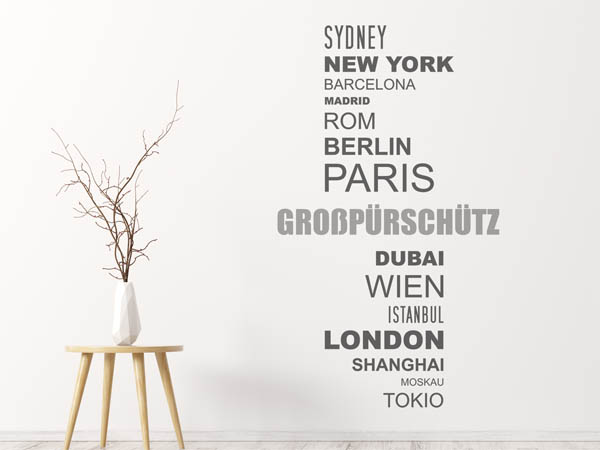 Wandtattoo Großpürschütz mit Weltstädten