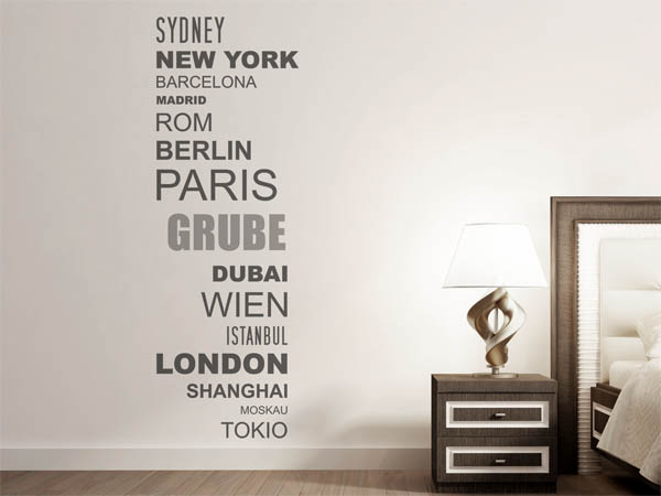 Wandtattoo Grube mit Weltstädten