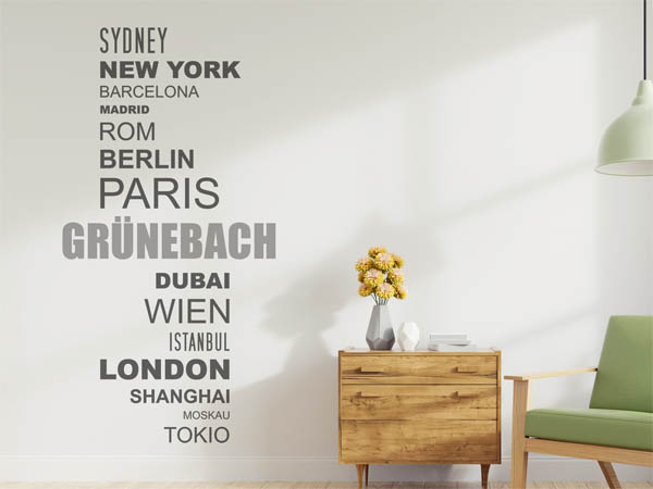 Wandtattoo Grünebach mit Weltstädten