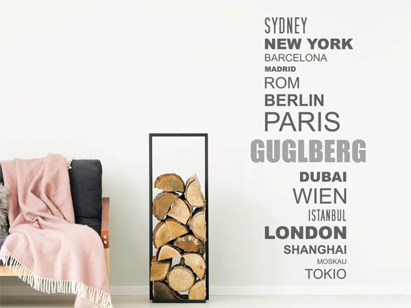 Wandtattoo Guglberg mit Weltstädten