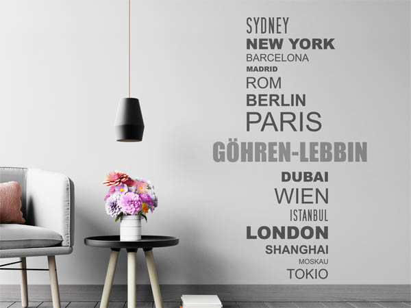 Wandtattoo Göhren-Lebbin mit Weltstädten