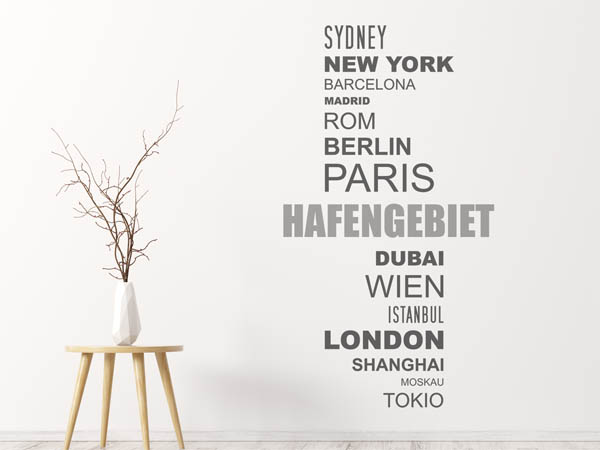 Wandtattoo Hafengebiet mit Weltstädten
