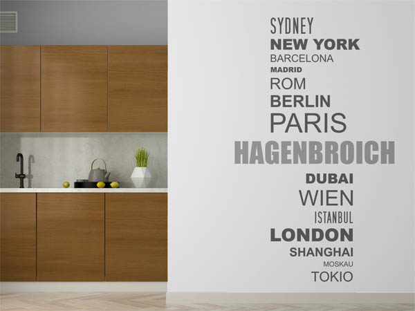 Wandtattoo Hagenbroich mit Weltstädten