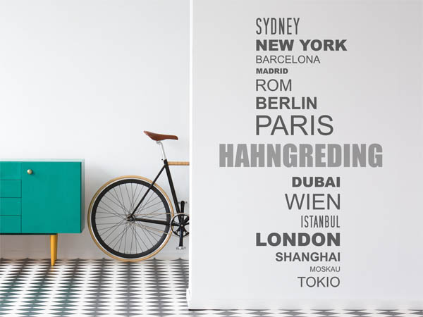 Wandtattoo Hahngreding mit Weltstädten
