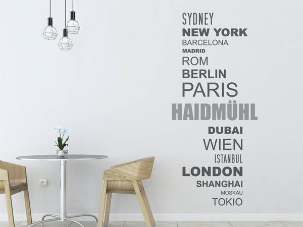 Wandtattoo Haidmühl mit Weltstädten