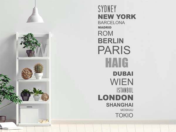 Wandtattoo Haig mit Weltstädten