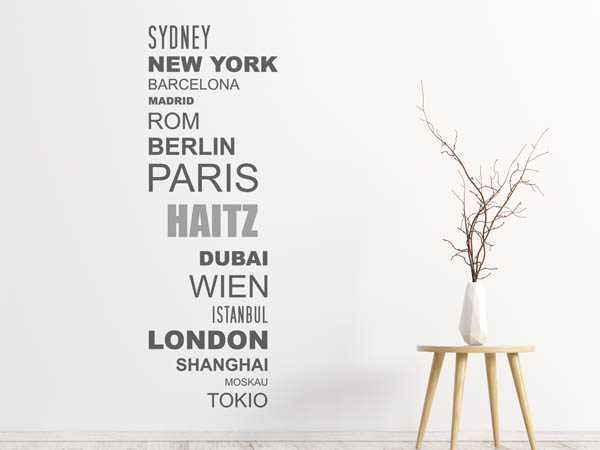 Wandtattoo Haitz mit Weltstädten