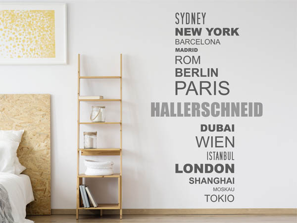 Wandtattoo Hallerschneid mit Weltstädten