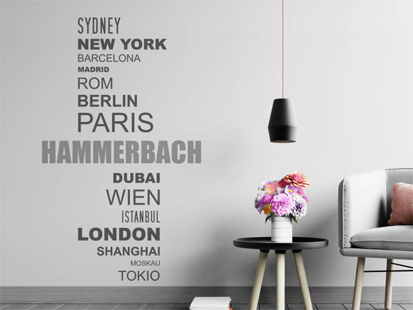 Wandtattoo Hammerbach mit Weltstädten
