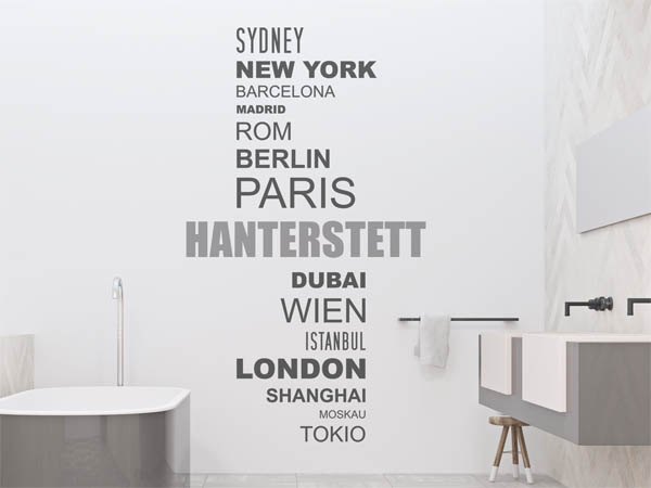Wandtattoo Hanterstett mit Weltstädten