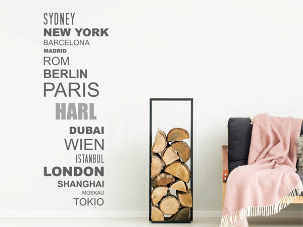 Wandtattoo Harl mit Weltstädten