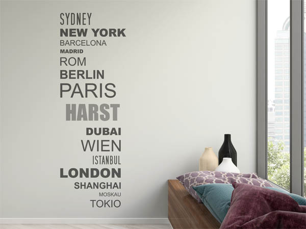 Wandtattoo Harst mit Weltstädten