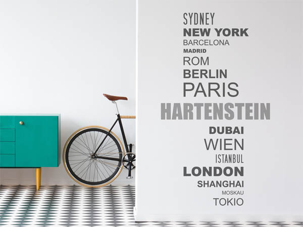 Wandtattoo Hartenstein mit Weltstädten