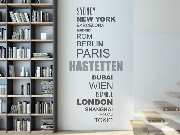 Wandtattoo Hastetten mit Weltstädten