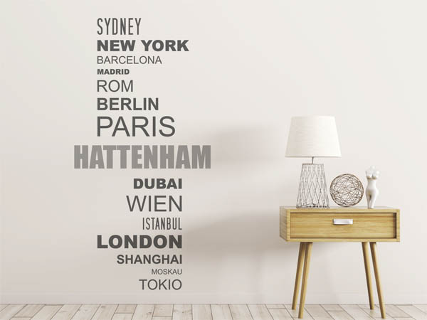 Wandtattoo Hattenham mit Weltstädten