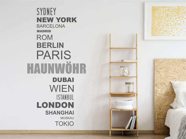 Wandtattoo Haunwöhr mit Weltstädten