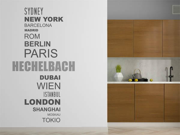 Wandtattoo Hechelbach mit Weltstädten