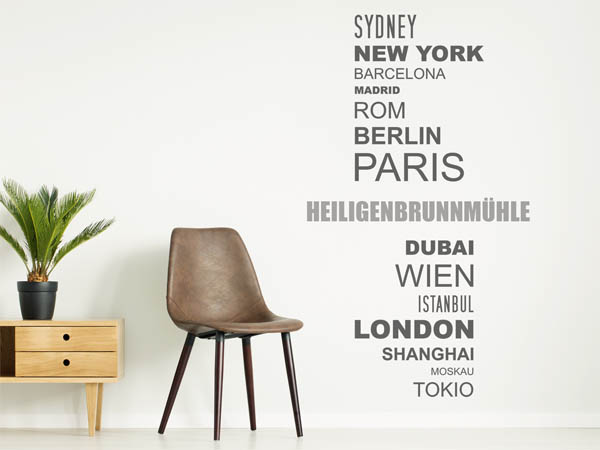 Wandtattoo Heiligenbrunnmühle mit Weltstädten
