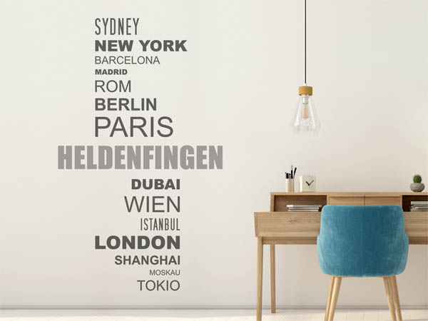 Wandtattoo Heldenfingen mit Weltstädten
