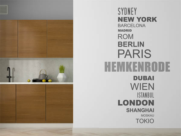 Wandtattoo Hemkenrode mit Weltstädten