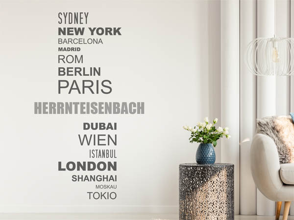 Wandtattoo Herrnteisenbach mit Weltstädten