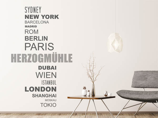 Wandtattoo Herzogmühle mit Weltstädten