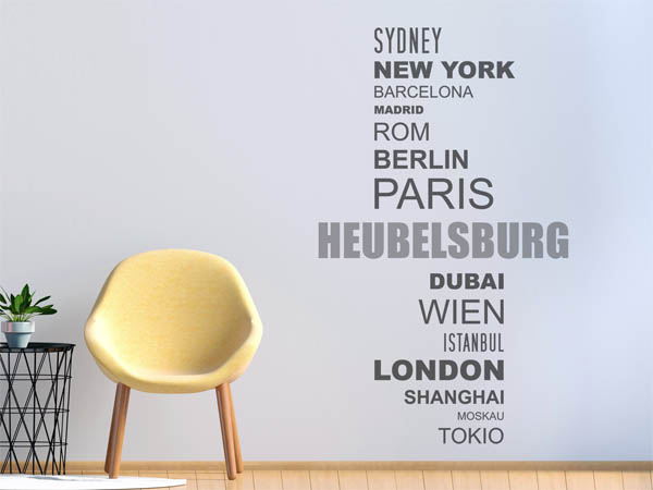 Wandtattoo Heubelsburg mit Weltstädten