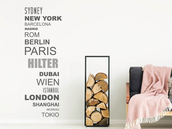 Wandtattoo Hilter mit Weltstädten