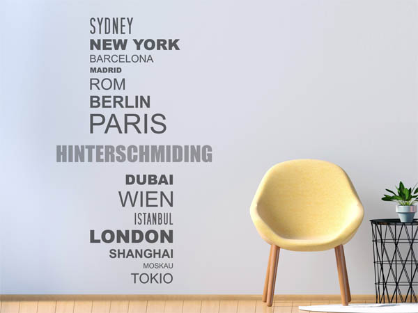Wandtattoo Hinterschmiding mit Weltstädten