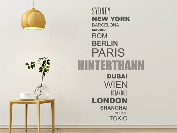Wandtattoo Hinterthann mit Weltstädten