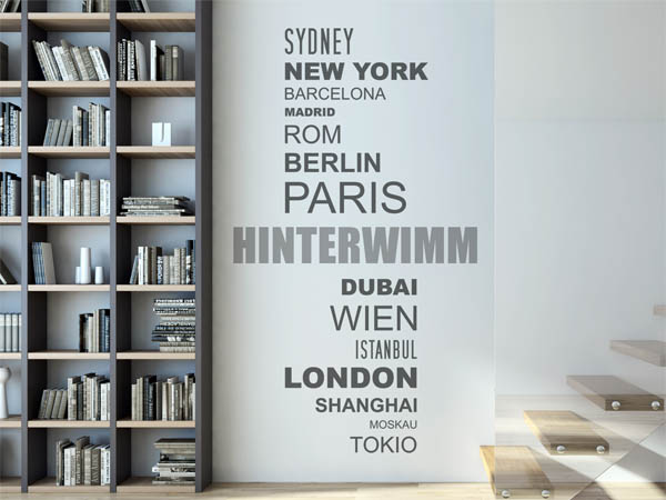 Wandtattoo Hinterwimm mit Weltstädten