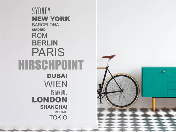 Wandtattoo Hirschpoint mit Weltstädten