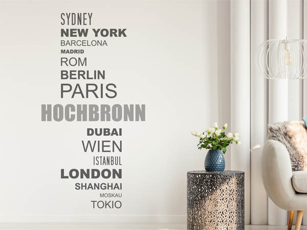 Wandtattoo Hochbronn mit Weltstädten