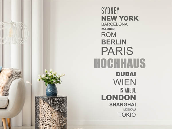 Wandtattoo Hochhaus mit Weltstädten