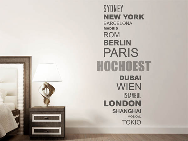 Wandtattoo Hochoest mit Weltstädten