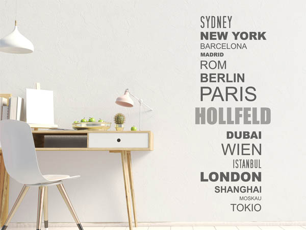 Wandtattoo Hollfeld mit Weltstädten