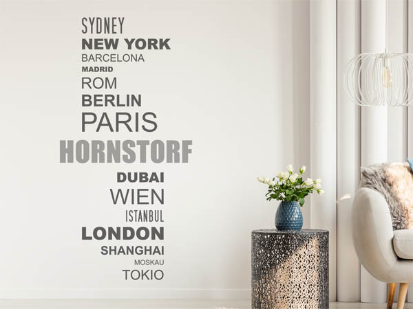 Wandtattoo Hornstorf mit Weltstädten