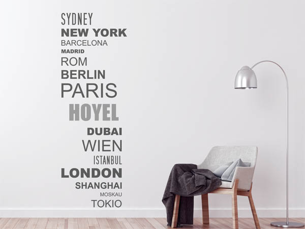 Wandtattoo Hoyel mit Weltstädten