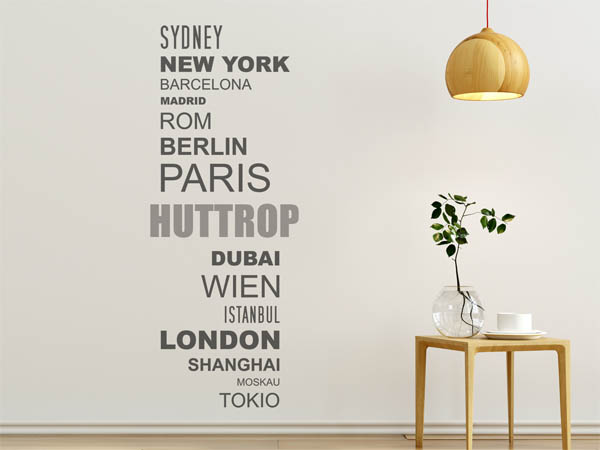 Wandtattoo Huttrop mit Weltstädten