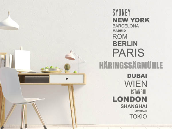 Wandtattoo Häringssägmühle mit Weltstädten