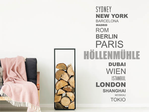 Wandtattoo Höllenmühle mit Weltstädten
