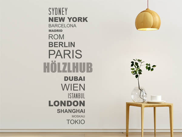 Wandtattoo Hölzlhub mit Weltstädten