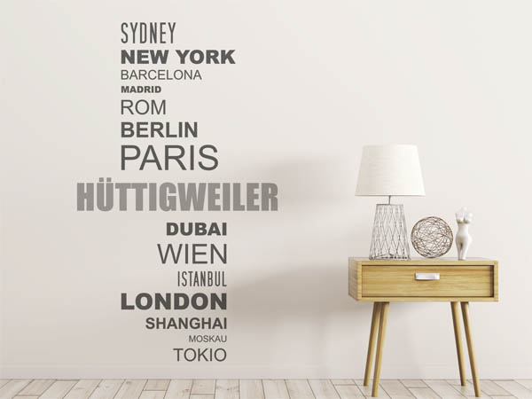 Wandtattoo Hüttigweiler mit Weltstädten