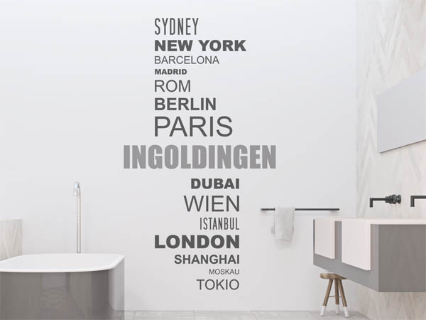 Wandtattoo Ingoldingen mit Weltstädten