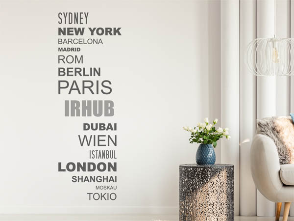 Wandtattoo Irhub mit Weltstädten